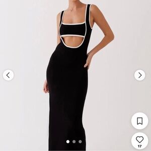 Peppermayo Black Backless Dress with White Trim